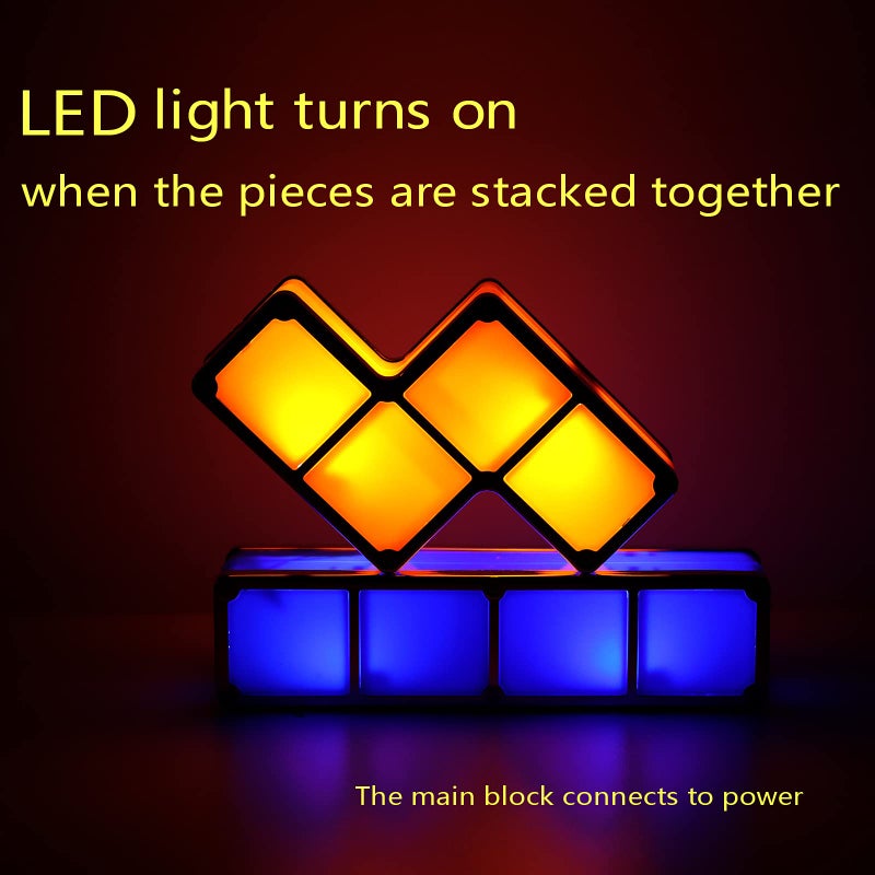 VEEKI Stackable Night Light, Stackable LED 7 Colors 3D Puzzles Night Light Induction Interlocking Desk Lamp, DIY Tangram Light Blocks Puzzles lamp for Bedroom Decor (US Plug) - Image 2